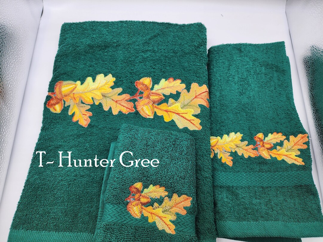 Fall Leaves & Acorn Embroidered Towels Order Individually or Set Pick