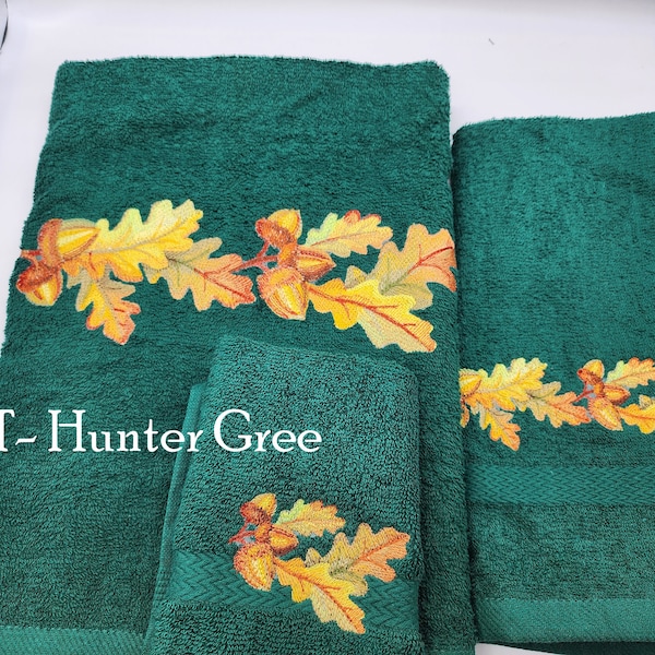 Fall Leaves & Acorn - Embroidered Towels - Order Individually or Set - Pick Towel Color - Bath Sheet, Bath Towel, Hand Towel and Washcloth