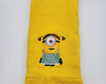 Minion on Yellow Embroidered Hand Towel - Face Towel -  Free Shipping - In Stock - Ready To Ship