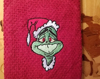 Grinch - Nice Face - Embroidered Cotton Kitchen Towel - Kitchen Decor - Decorated Towel - Free Shipping