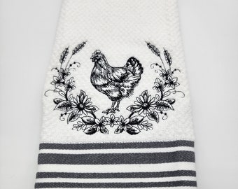 Rooster - Embroidered Cotton Kitchen Towel - Get One Towel or More - Free Shipping