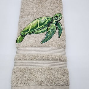 Sea Turtle - Embroidered Hand Towel - Choice of Towel Color - Face Towel - Order One or More