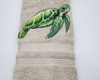 Sea Turtle - Embroidered Hand Towel - Choice of Towel Color - Face Towel - Order One or More - Free Shipping