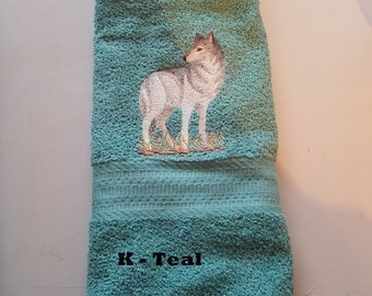 Wolf  - Embroidered Hand Towels - Free Shipping