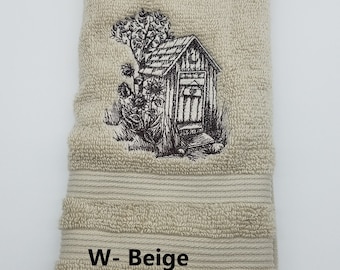 Outhouse Outline - Embroidered Hand Towel - Order One or More - Bathroom Decoration - Free Shipping