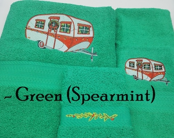 Christmas Trailers - Embroidered Towels - Bath Sheet, Bath Towel, Hand Towel and Washcloth - Order Set or Individually