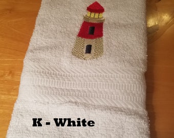 Lighthouse - Embroidered Hand Towel - Face Towel - Order One or More - Choice of Towel Color - Decorated Towel -  Free Shipping