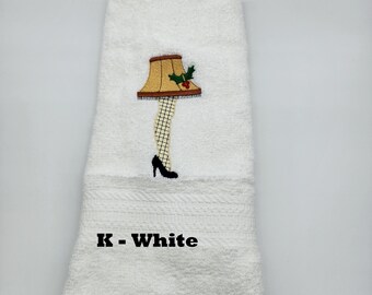 Leg Lamp - Embroidered Hand Towels - Order One or More - Free Shipping