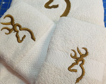 Browning Deer - Embroidered Towels - Bath Sheet, Bath Towel, Hand Towel and Washcloth - pick towel color - Order Set or Individually