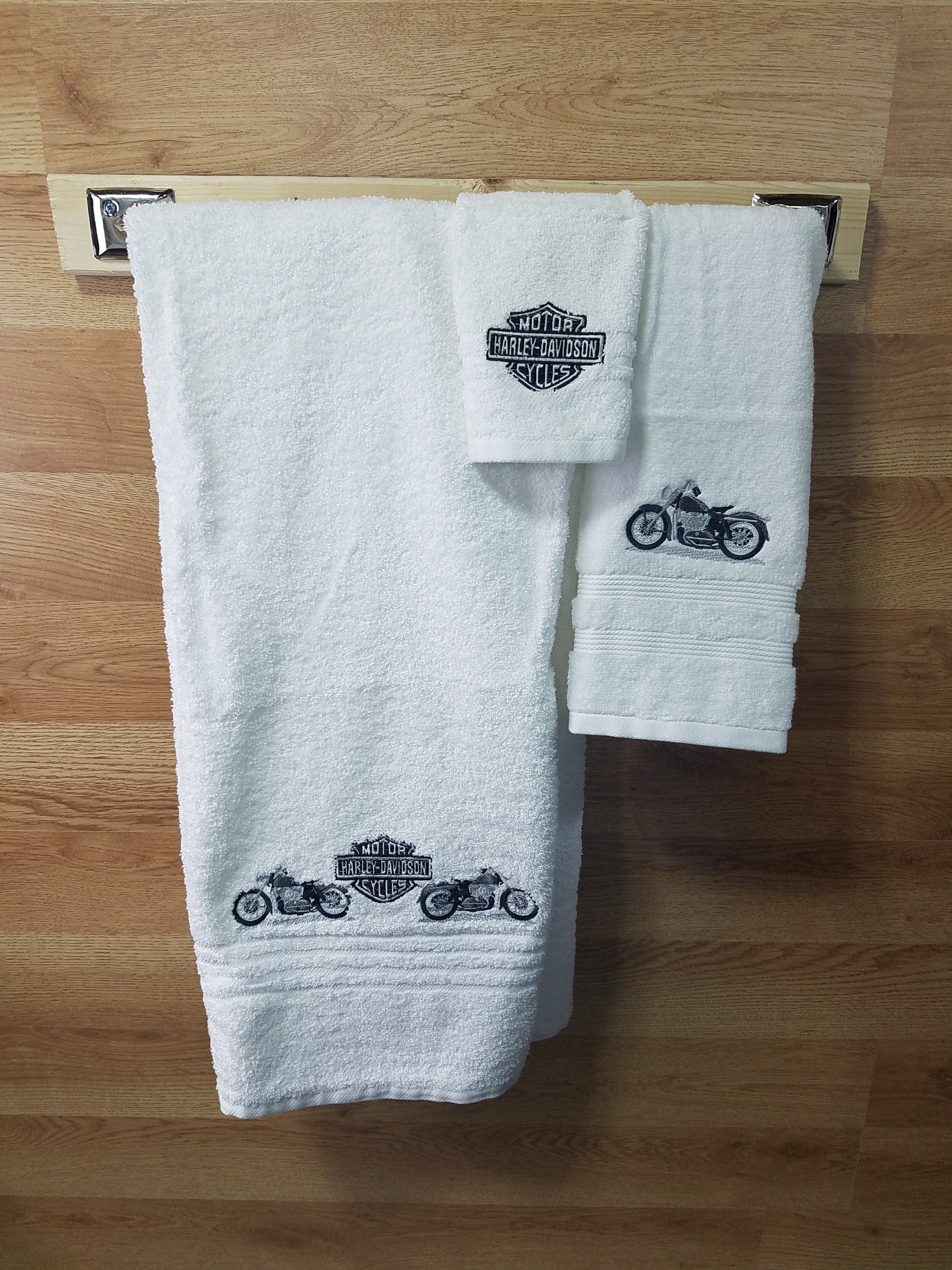 Towel Set 3pc. Bath Towel & Hand Towel Black Harley-Davidson Embroidery