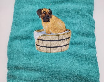 Great Dane on Aqua Embroidered Bath Sheet - Ready To Ship