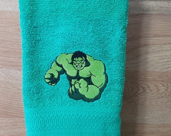 In Stock - Ready To Ship - Hulk on Green - Embroidered Hand Towel - Free Shipping
