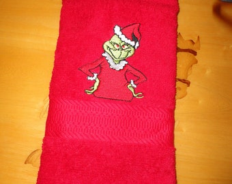 Embroidered Hand Towel - Grinch Hands on Hips - Face Towel - Order One or More - Bathroom Decoration -  Free Shipping