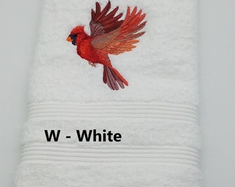 Red Birds/Cardinals In Flight  - Embroidered Hand Towel - Face Towel - Order One or More - Decorated Towel - Free Shipping