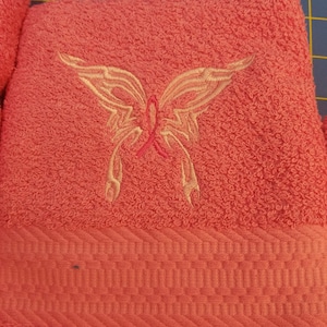 Pink Ribbon and Wings - Embroidered Hand Towel - Pick Color of Towel - Order One or More - Bathroom Decor