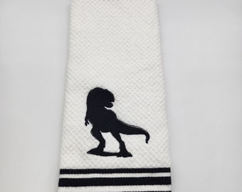 T Rex Dinosaur Silhouette - Embroidered Cotton Kitchen Towel