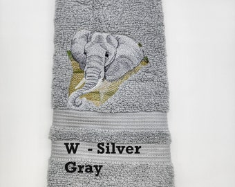 Elephant Head - Embroidered Hand Towels - Order One or More - Choose Your Color of Towel - Bathroom Decor