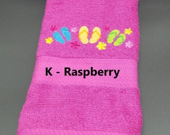 Flip Flops  - Embroidered Hand Towel - Face Towel - Order One or More - Choice of Towel Color - Free Shipping