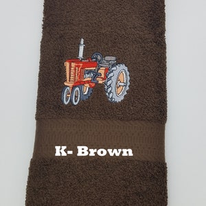 Embroidered Hand Towel - Red Tractor - Choice of Towel Color - Order One or More - Face Towel