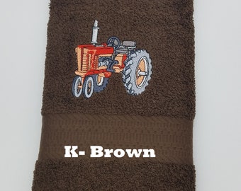 Embroidered Hand Towel - Red Tractor - Choice of Towel Color - Order One or More - Face Towel