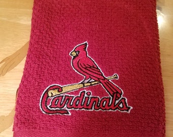 St Louis Cardinals - Embroidered Cotton Kitchen Towel - Choice of Towel Color - Order One or More - Free Shipping