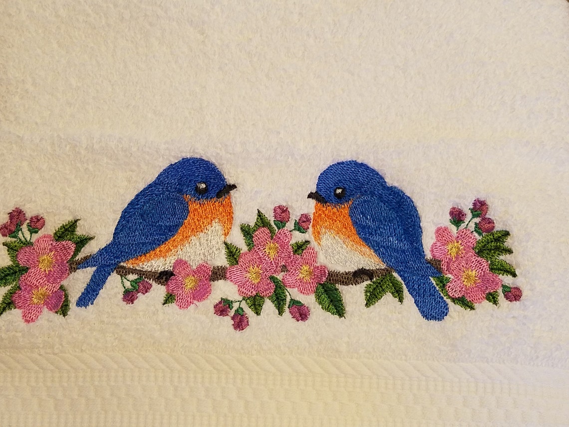 Blue Bird Embroidered Bath Towel Set Bath Towel Hand Towel Etsy