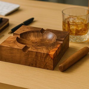 Handcrafted Burl Walnut Cigar Ashtray, Large Solid Wood Ashtray with Epoxy Fill, Finished with Osmo Oil & Shellac Rustic Cigar Gift for Men