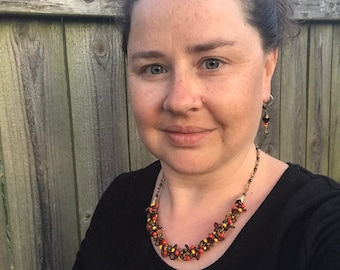 Handmade Kumihimo Necklace and Earring Set: Autumn Glass Beads