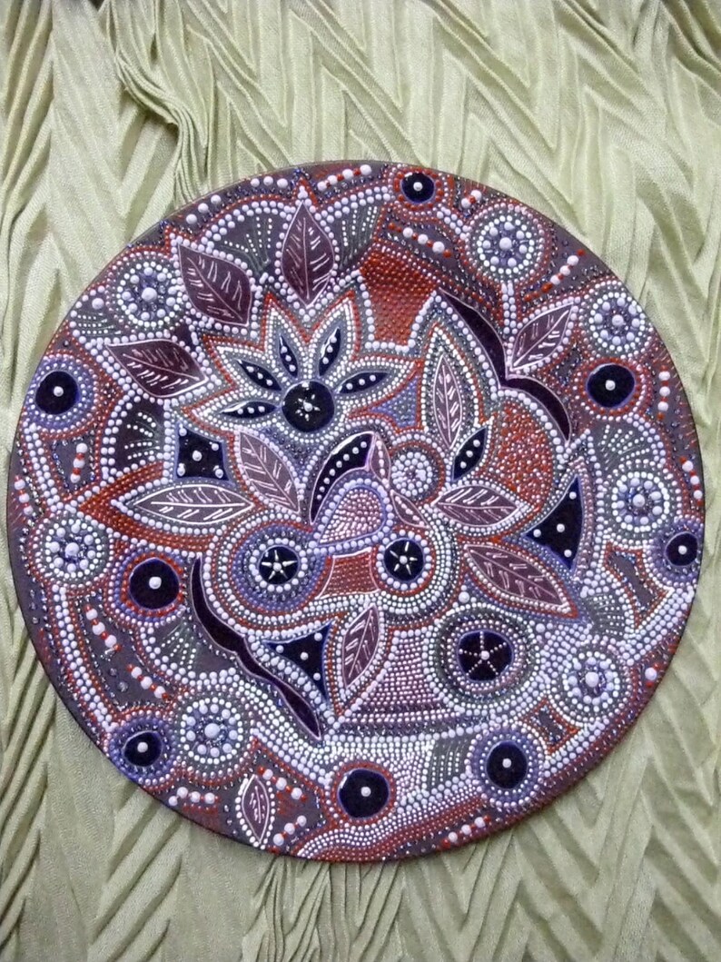 Hand painted mandala style decorative plate