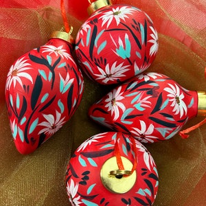 Floral Christmas ornaments, hand painted Christmas ornaments, painted ornaments, hand painted ceramic ornament, ceramic ornaments