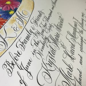 Quäker Heiratsurkunde, Sonderanfertigung, Aquarell, Unikat, Hochzeitsbuch, Hochzeitsgäste
