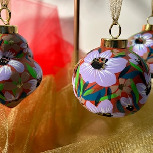 Floral Christmas ornaments, hand painted Christmas ornaments, painted ornaments, hand painted ceramic ornament, ceramic ornaments