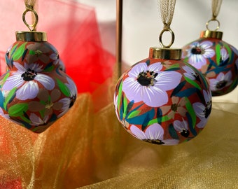 Floral Christmas ornaments, hand painted Christmas ornaments, painted ornaments, hand painted ceramic ornament, ceramic ornaments