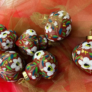 Floral Christmas ornaments, hand painted Christmas ornaments, painted ornaments, hand painted ceramic ornament, ceramic ornaments