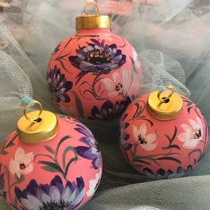Floral Christmas ornaments, hand painted Christmas ornaments, painted ornaments, hand painted ceramic ornament, ceramic ornaments