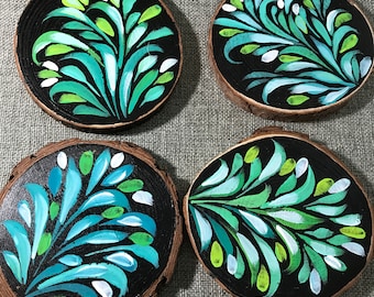 Hand painted wooden slice coster