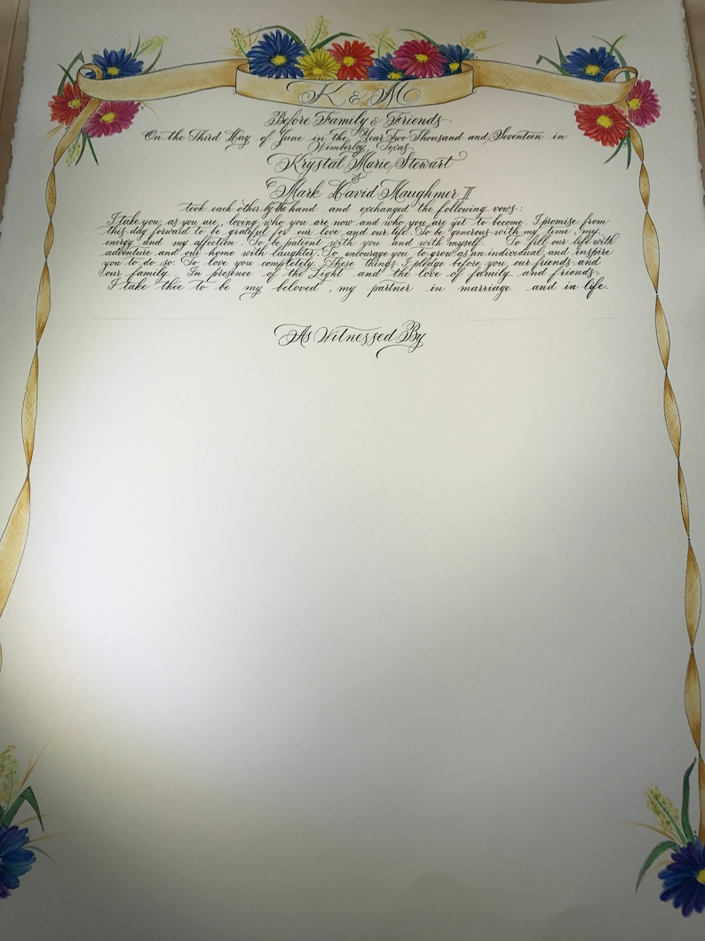 Quaker Marriage Certificate, Custom Made, Watercolor, Special, One of a ...