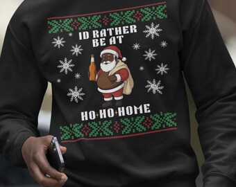 Schwarzer Weihnachtsmann, lustiger Feiertags-Pullover, unsoziales Weihnachts-Sweatshirt Männer, hässliches Büro-Weihnachten Rundhalsausschnitt