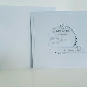 Biglietto di nozze * con scritta / personalizzato / scomparto per denaro / regalo in denaro con luce bianca e fiori brillanti, nomi e data
