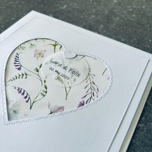 Trouwkaart * Bloem * spreuk / gepersonaliseerd / geldvakje / geldcadeau hart bloemen naam datum