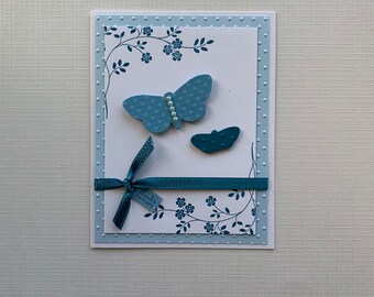 Blue Butterflies Blank Handmade Card