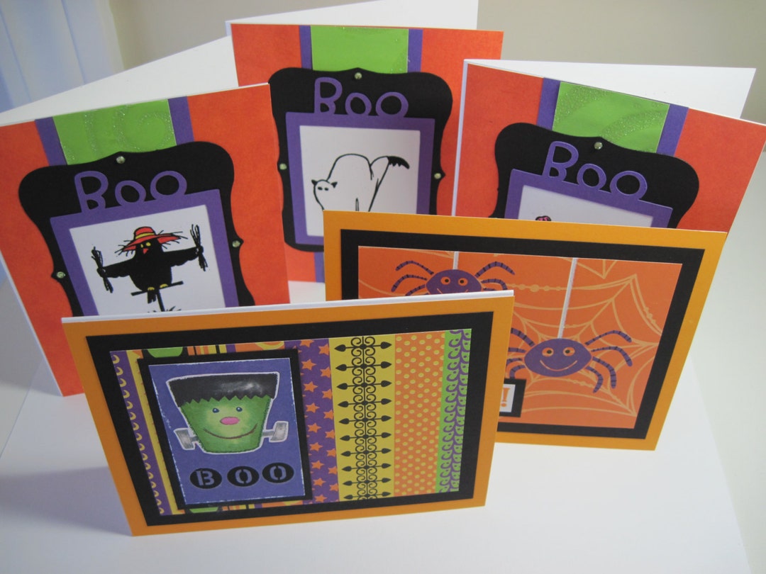 Set of 5 Cute Halloween Cards Etsy