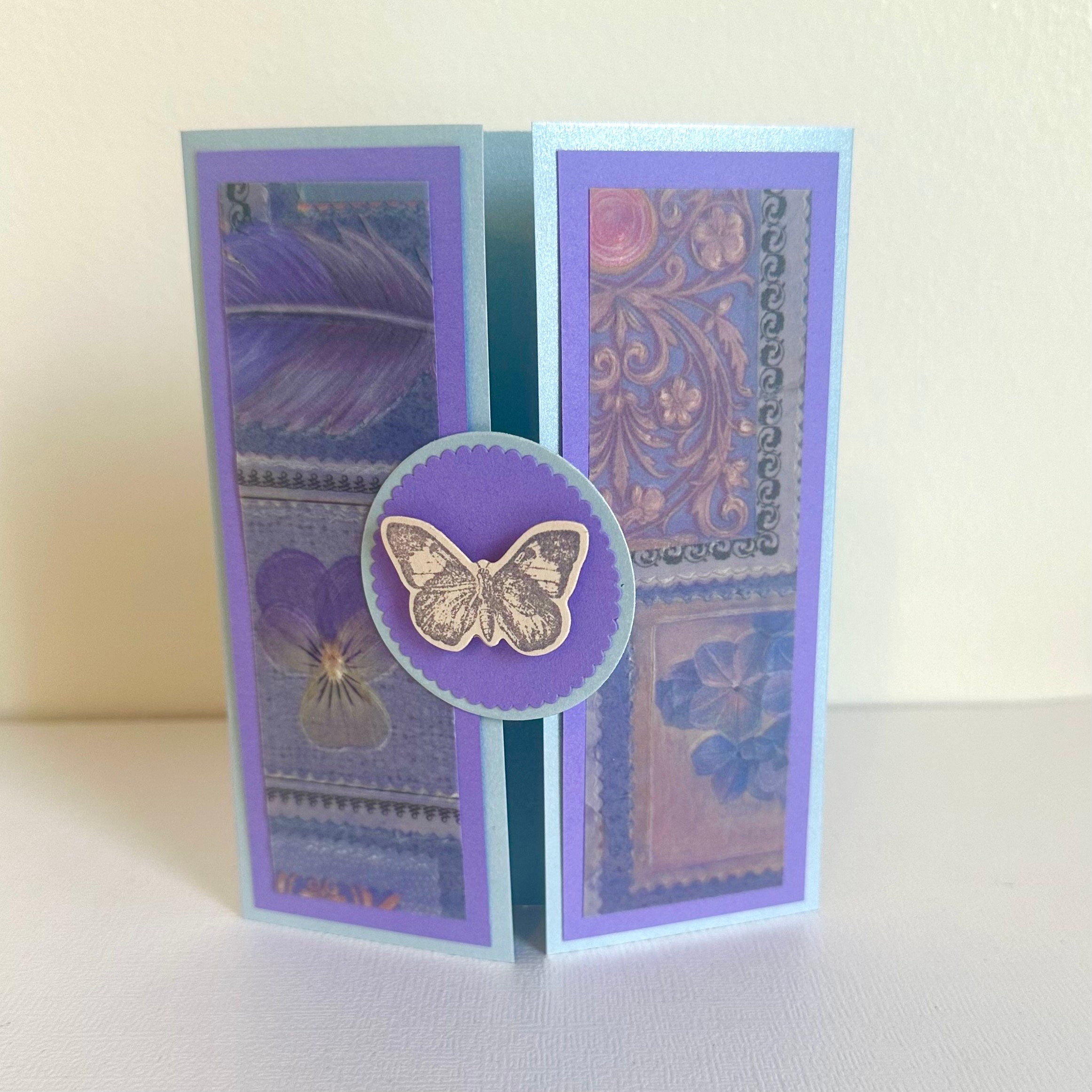 Purple and Blue Butterfly Gatefold Handmade Greeting Card Blank ...