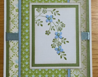 Blue and Green Flower Handmade Card