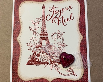 French Eiffel Tower Christmas Handmade Greeting Card