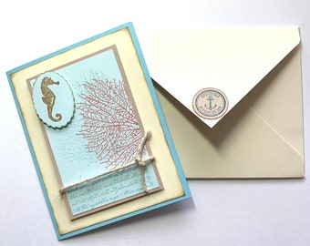 Seahorse & Coral Handmade Greeting Card