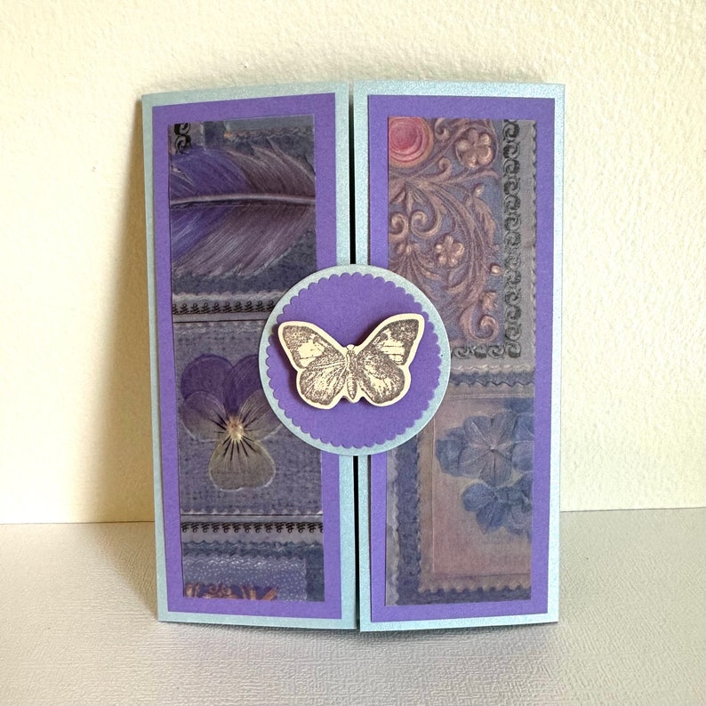 Purple and Blue Butterfly Gatefold Handmade Greeting Card Blank ...