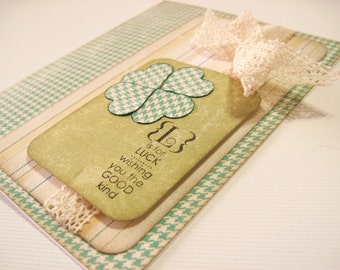 Good Luck 4 Leaf Clover Handmade Card