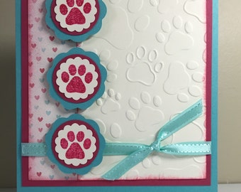 Warm Fuzzies Paw Print Handmade Greeting Card