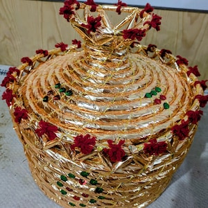 Roti container with lid, handmade bread box, golden woven basket